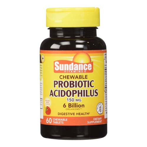Sundance Probiotic Acidophilus 150mg, Chewable Tablets For Digestive health, 60 Ea
